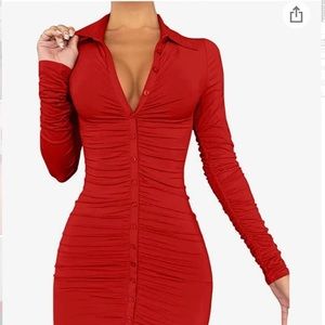 Red button up dress